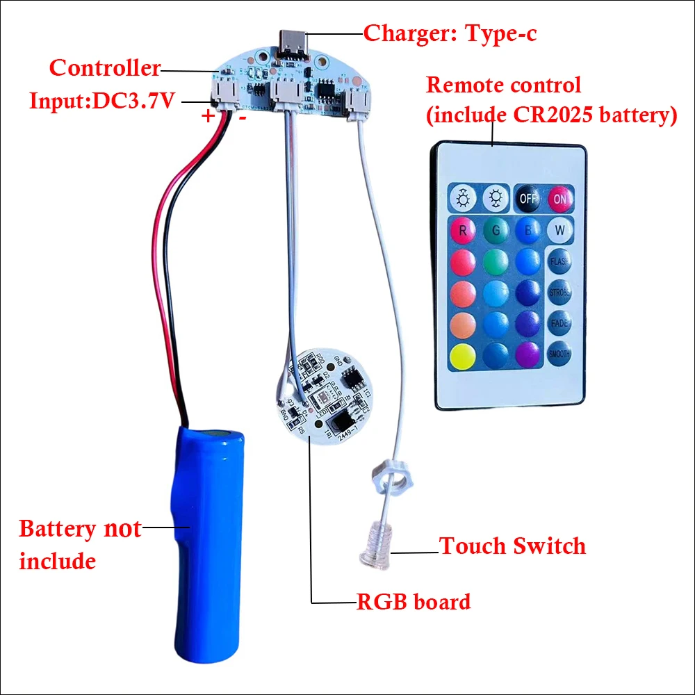 

DC3.7V Input Light Source RGB LED Light Panel 31MM Dimming By Controller +Remote Control With Touch Switch Charging Port Type-c