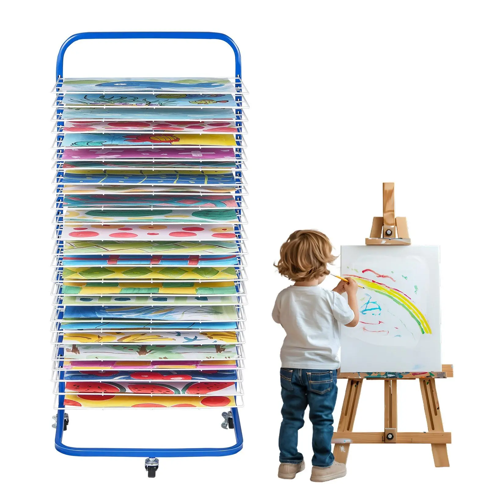 

Art Drying Rack 25 Removable Shelves Paint Drying Rack With Wheels Blue