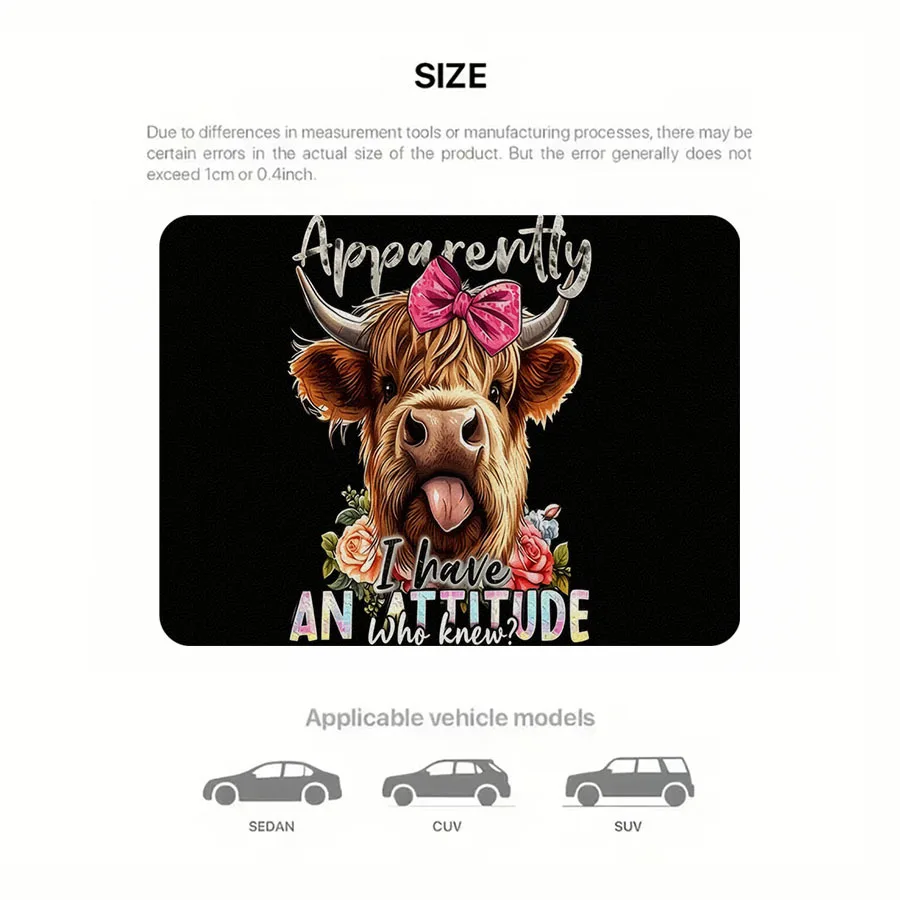 Universal Car Trunk Mat Bow Highland Cow Attitude Slogan Print Waterproof Non-Slip Rear Cargo Liner Fit Sedan SUV Decor Carpet