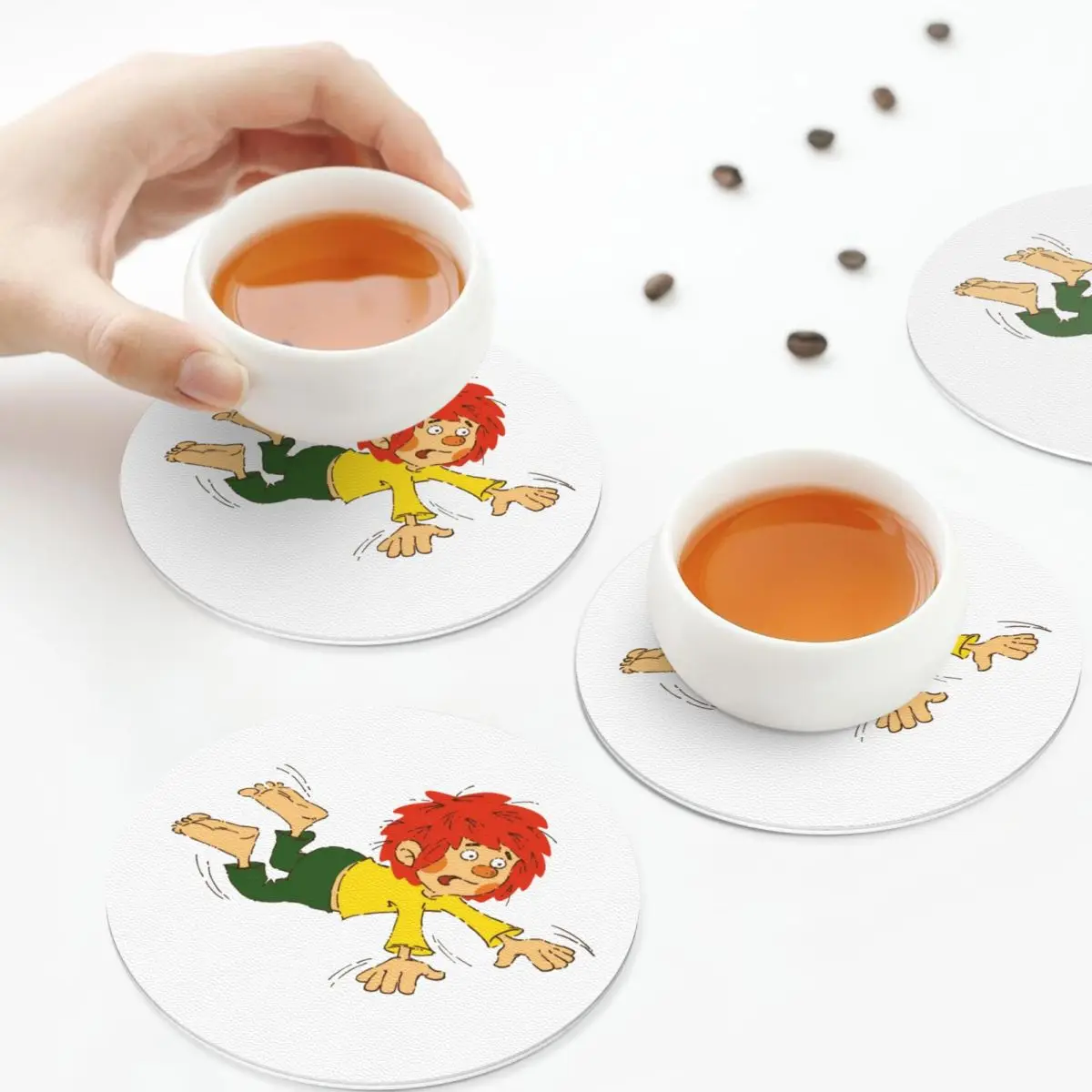 

Pumuckl Falling Coasters Kitchen Placemats Waterproof Insulation Cup Coffee Mats For Decor Home Tableware Pads Set of 4