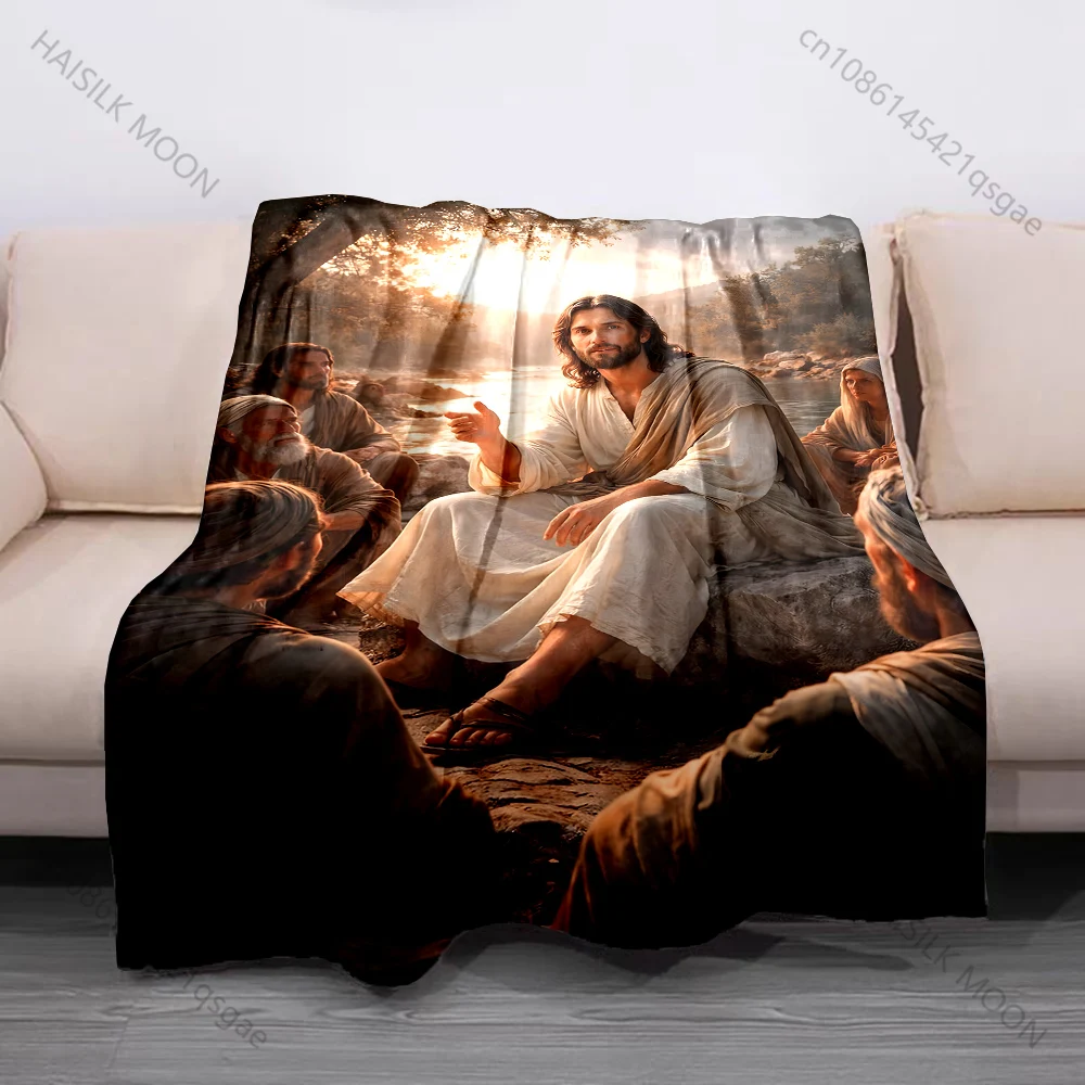 Discussion scene at Jesus Lake Print Believer Pray blanket Warm soft flannel material suitable for all seasons luxurious gift