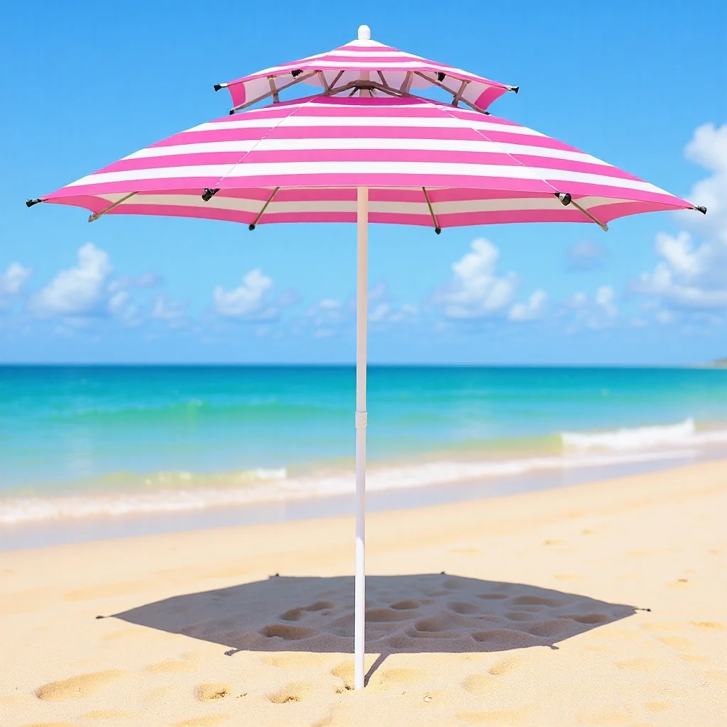 Double top sun umbrella fiber bone 1.8-2 beach polyester cloth free design wind-resistant parasol manufacturers custom-made