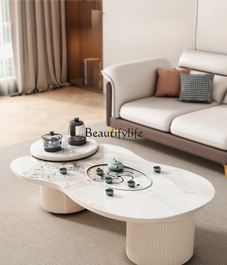 

Cream Style Light Luxury Modern Stone Plate Tea Table Living Room Home Simple Kung Fu Tea Table TV Cabinet