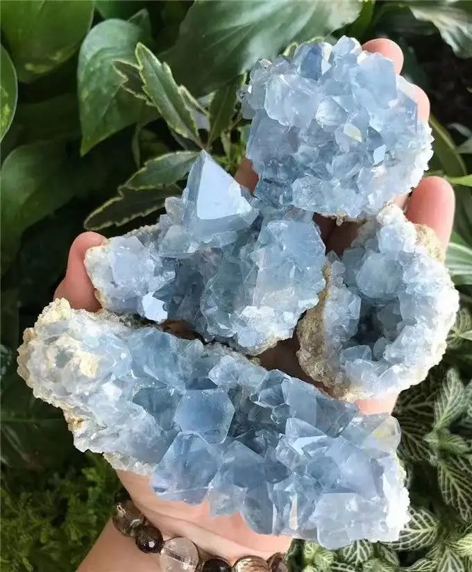 Natural Blue Celestite Crystal Cluster Mineral Specimen For Decoration