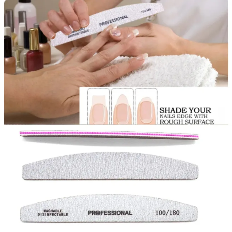 

5/10Pcs Grey Nail Files 100 180 Grit Banana Buffer Filer Reusable Nail Supplies for Professional Manicure Accessories Art Tools