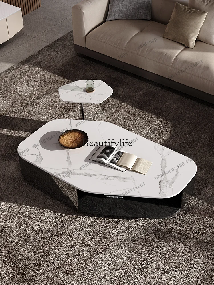 Customizable Italian light luxury modern high-end rock slab designer storage coffee table oval design living room