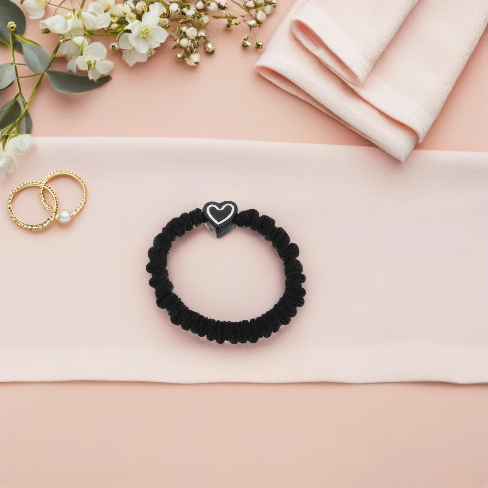 

5Pcs Heart Hair Ties Thick Elastic Black Bands Ponytail Holders Hair Accessories for Women Girls Heart Ponytail Holder