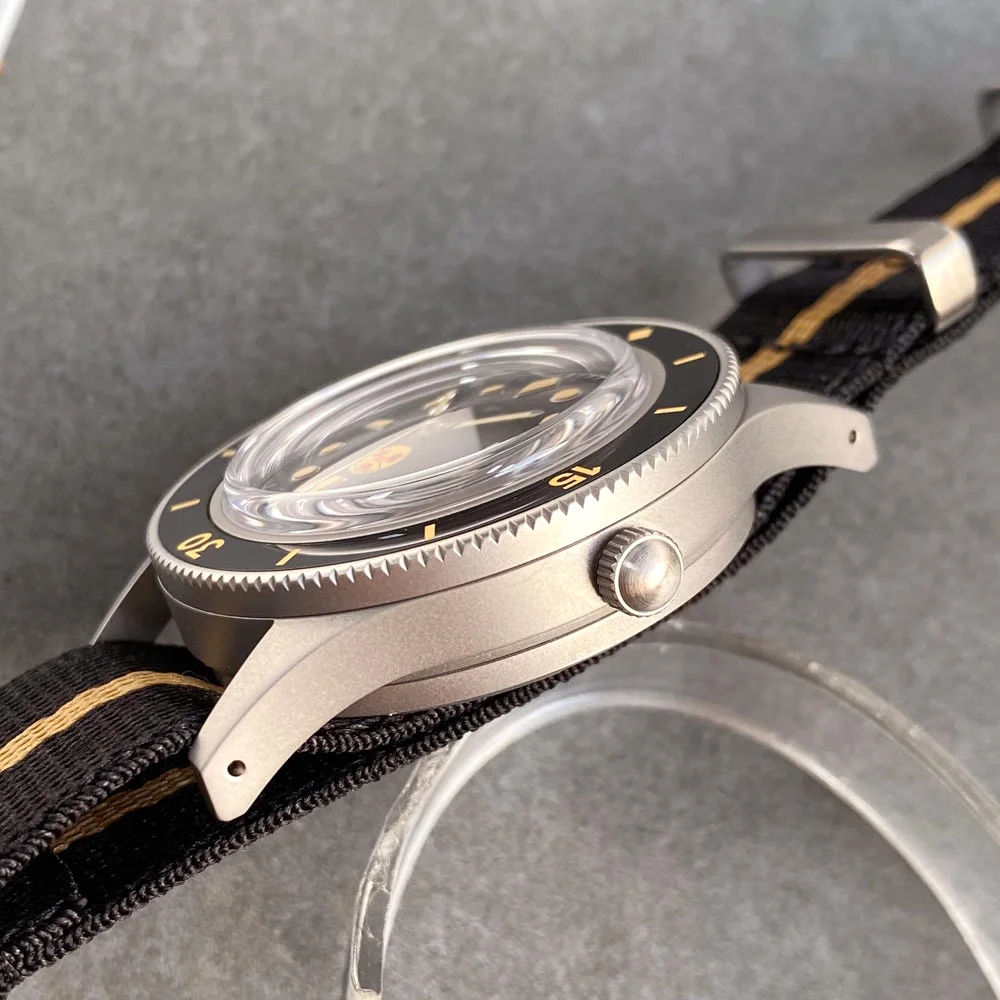 Tandorio 40mm NH35 PT5000 Automatic Retro Watch Clown Black Dial two-tone Nylon Strap 50 Fathoms 20BAR Dive Sandblasted Case