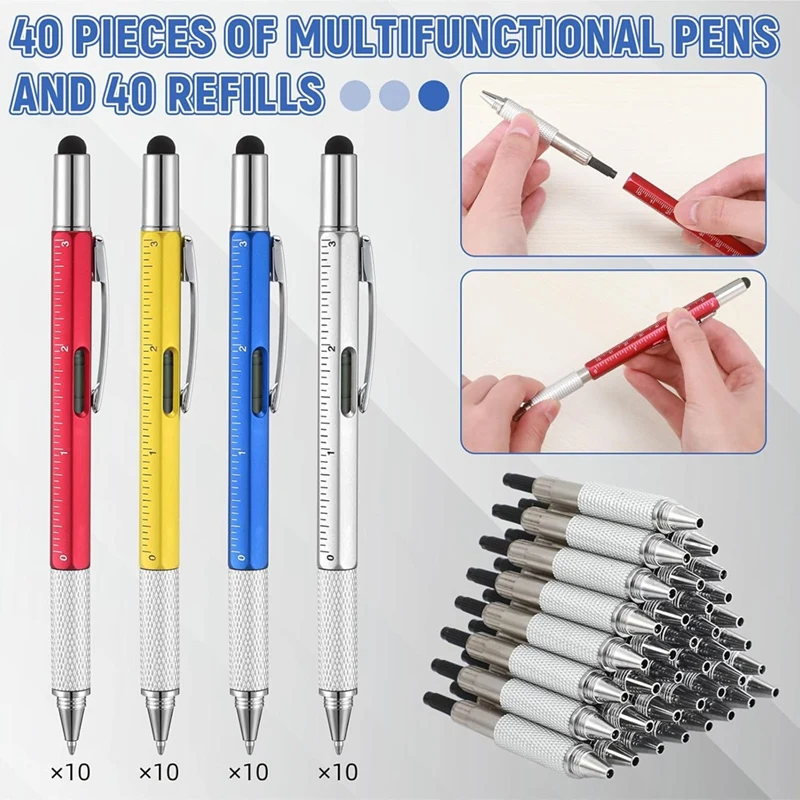 Men's Tool Pen 6 In 1 Screwdriver Pen Bulk Multi-Function Pen With Refill Ruler Level Ballpoint Pen-AT36