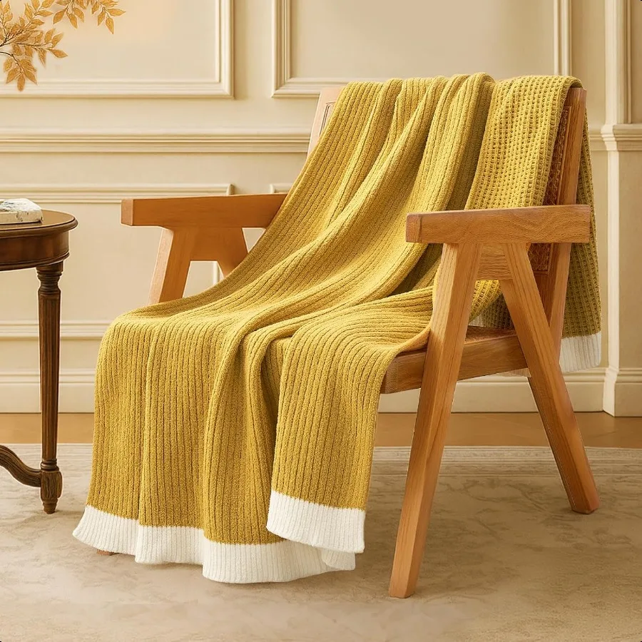 

Waffle Throw Blanket for Couch Soft Cozy Chenille Knit Blanket Warm Decorative Throw for Sofa 50x60 Ginger