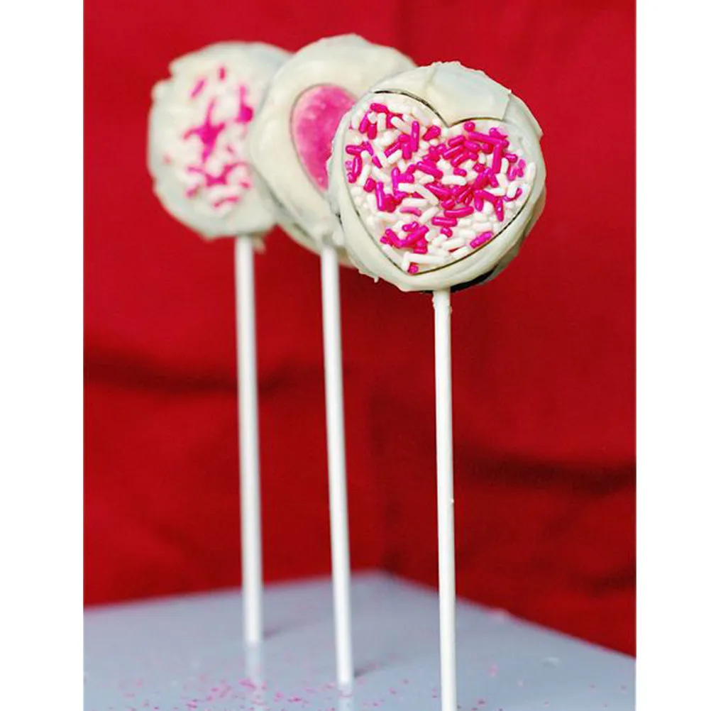 100Pcs Paper Lollipop Sticks 12x0.38cm White Sturdy Cake Sticks for DIY Cookie Cake Pops Birthday Party Craft Supplies