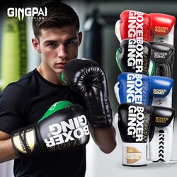 Najlepsza jakość Dorośli Kobiety / Mężczyźni Złote Rękawice bokserskie Skórzane MMA Muay Thai Boxe De Luva Mitts Sanda Equipment 8 10 12 14OZ boks