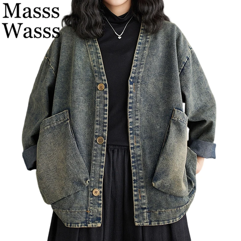

Masss Wasss Brand 2025 Autumn Women Classic Vintage Oversized Denim Outerwear Females Fashion Loose Jackets Leisure Luxury Coats