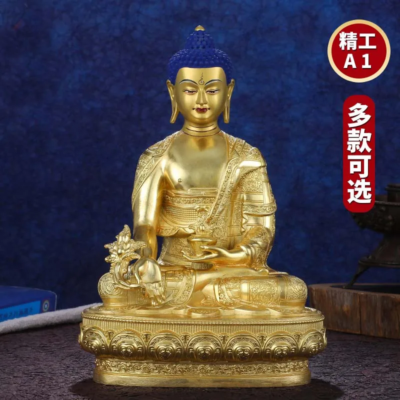 Nepal High grade good golden COPPER Buddha statue Rinpoche Jambhala fortune Shakyamuni Medicine safety