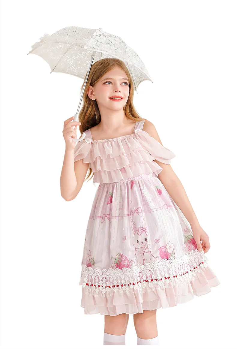Summer Garden Children's Halter Dress, Girls' Hawaiian Beach Princess Dress, Lace Lolita Girl Dress, Size L. view 5