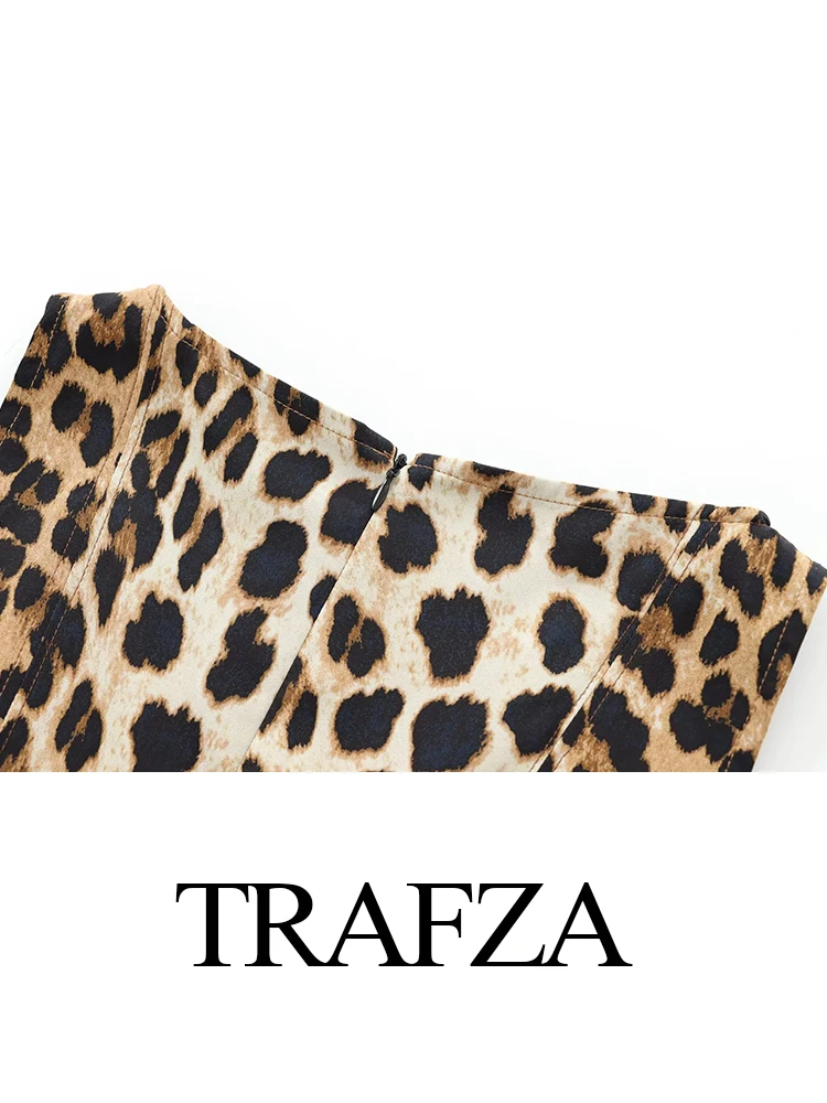 TRAFZA-Robe Plissée à Col Ras du Cou pour Femme, Série Rétro, Imprimé Animal, Chic, Sexy, Élégante, Nouvelle Mode