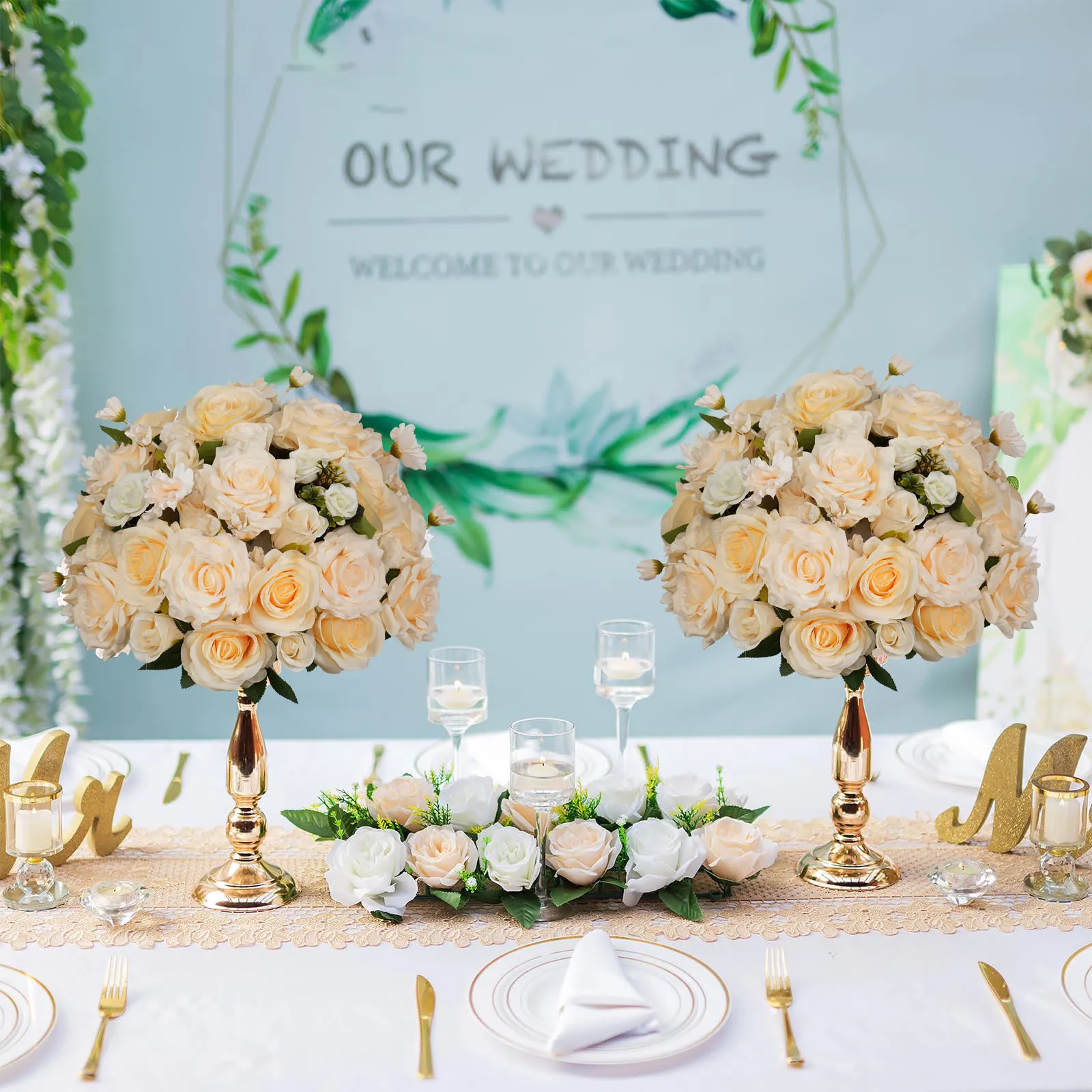 

New Artificial Flower Ball Plastic Silk Table Centerpieces Wedding Decoration Party Road Lead Flower Floral Bouquets Arrangement