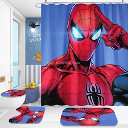 3D Printing Spiderman Shower Curtain Carpet Toilet Cover Cartoon Bath Mat Rug Pad Set Bathroom Decor Kids Gifts