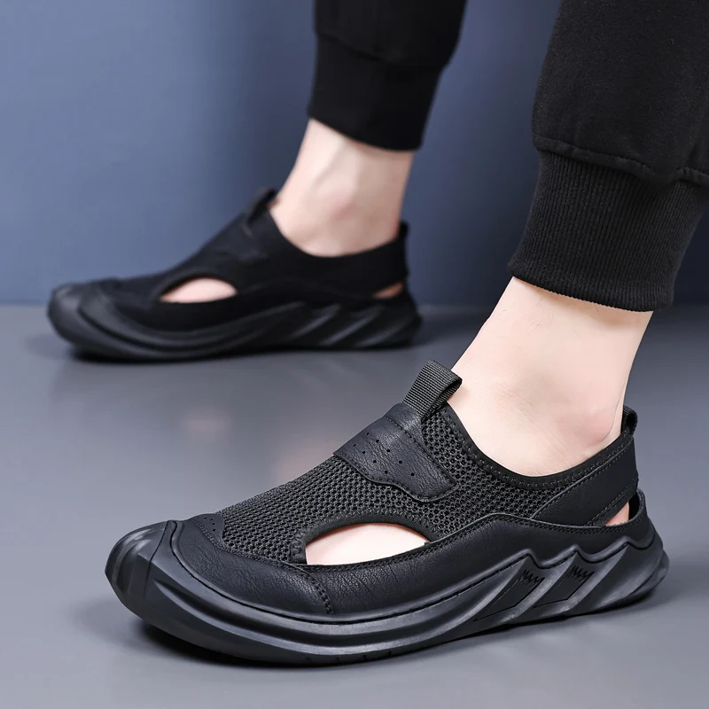 

Лето 2025 г., хит продаж, мужские сандалии с сеткой, дышащая пляжная обувь на мягкой подошве, Нескользящая повседневная мужская повседневная обувь для повседневных поездок