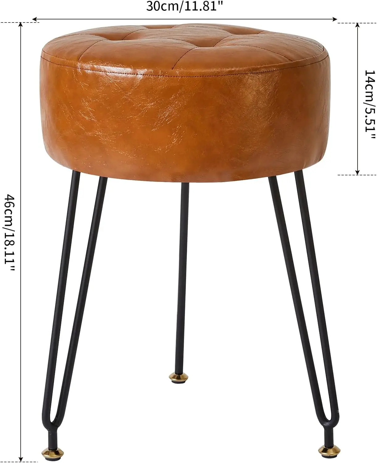 

Ibuyke Faux Leather Round Footrest, Makeup Vanity Stool Side Table, Pu Dressing Table Seat, Pouf Couch Stool, Golden Steel