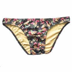 Men Bulge Briefs U Convex Pouch Panties Gingko Leaf Printed Underpants Low Waist Male Sexy Underwear Micro Tangas Mujer Lingerie