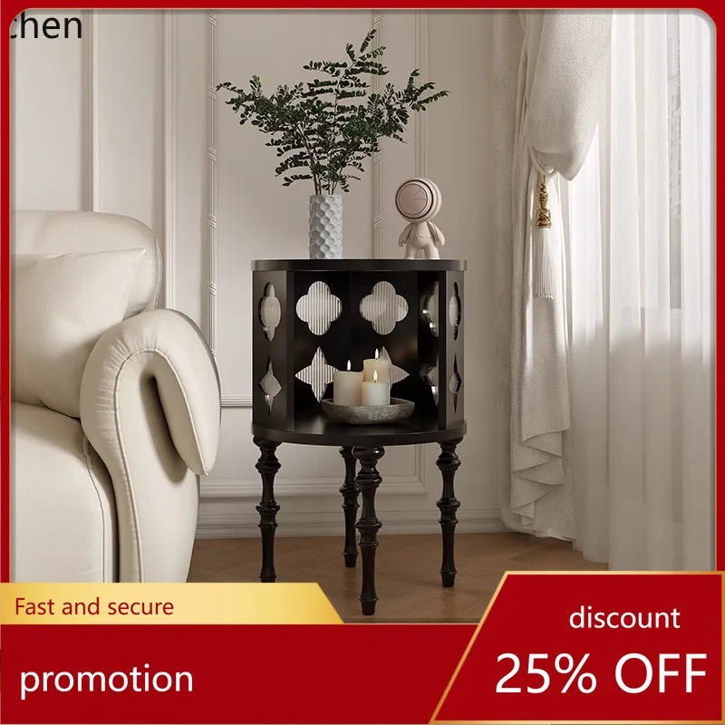 CZ Retro Solid Wood Side Table Starry Sky Art Living Room Sofa Side Small Coffee Table Vintage Round Storage Corner Table