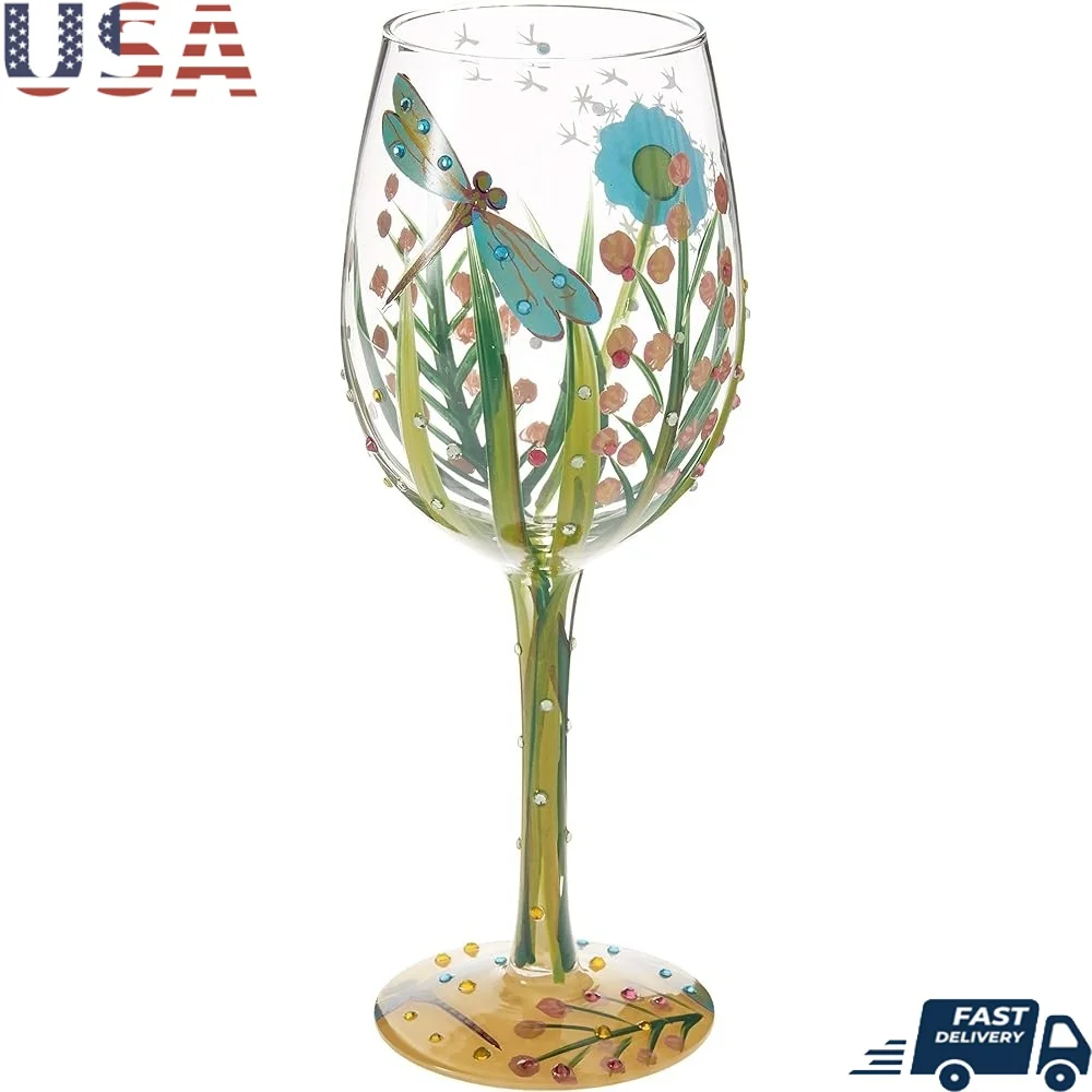 

Подарочный набор бокалов для вина с рисунком стрекозы, уникальная декоративная коробка для рецептов коктейлей, ручное выдувное стекло для домашнего использования, 440 мл
