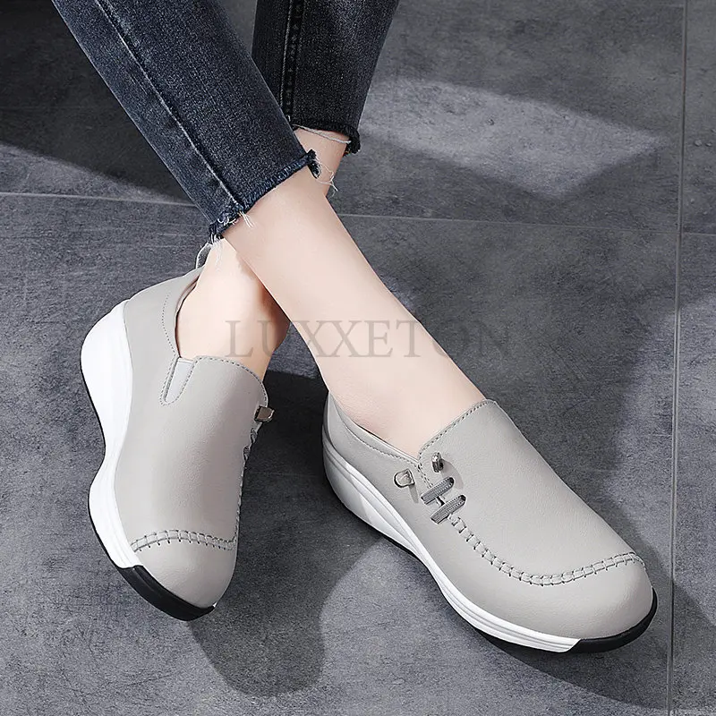 Women Flats Comfortable Loafers Shoes Woman Breathable Leather Sneakers Women Fashion Black Soft Casual Shoes Female