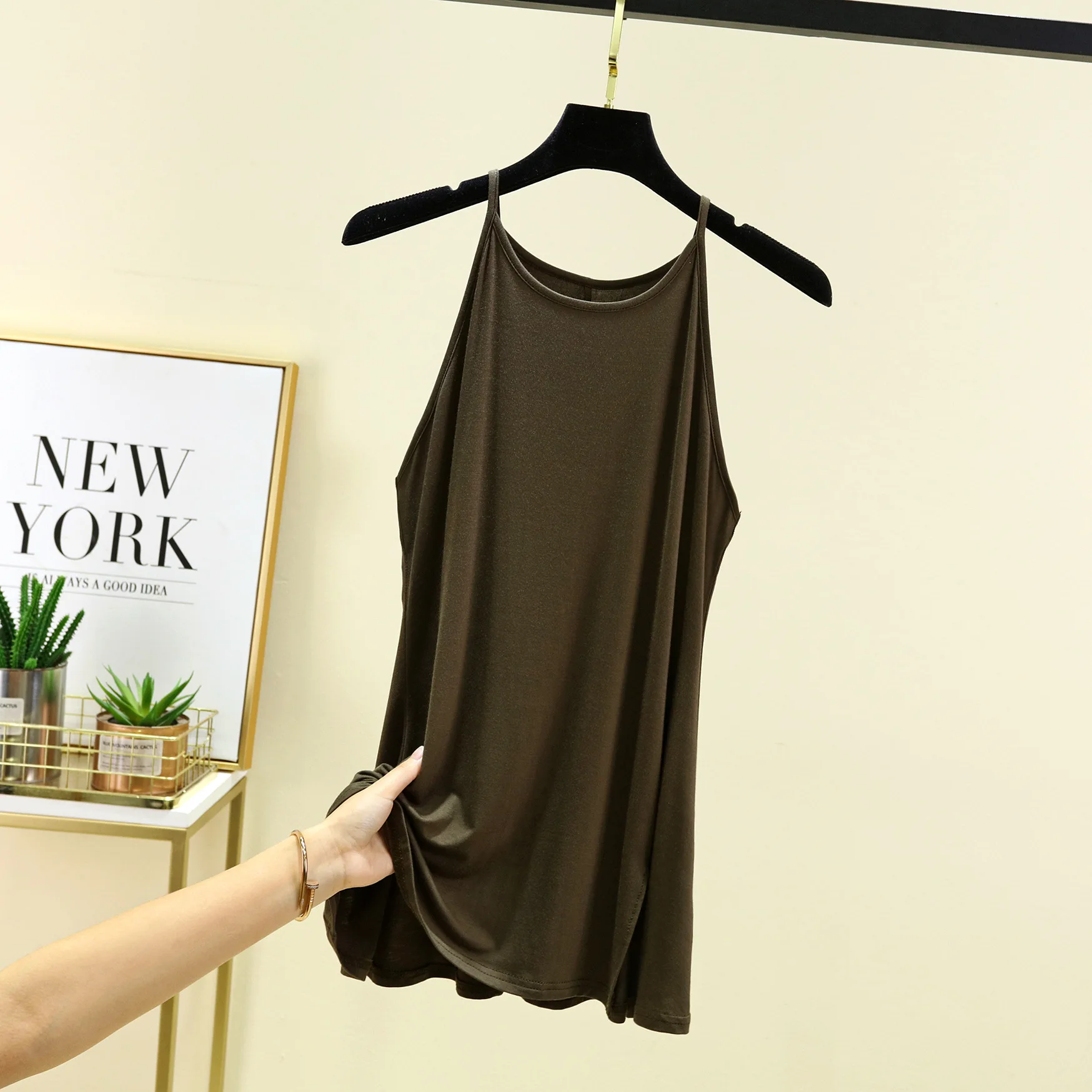 Modal Halter Camis Spaghetti Strap Tops Sleeveless O-Neck Summer women\'s Bottoming Tee Top Solid  color Camisole plus size
