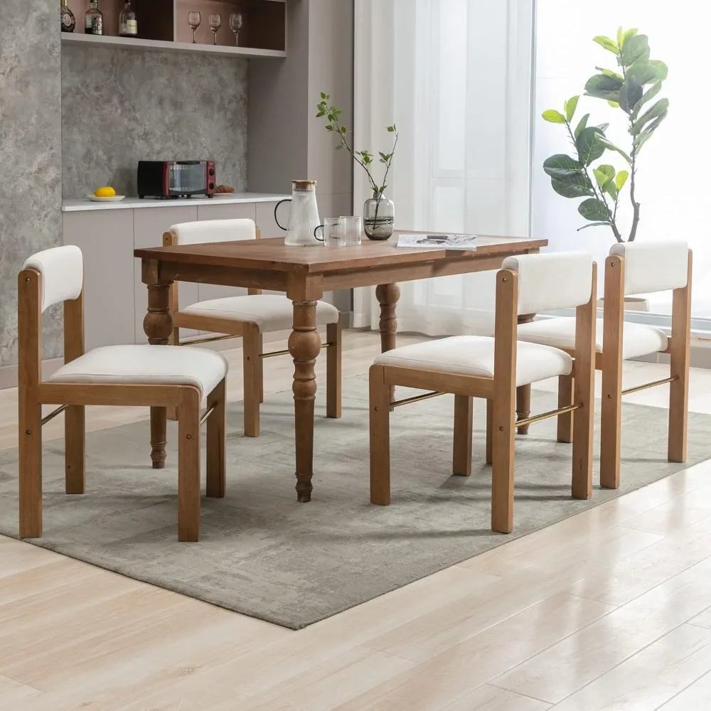 

Mid-Century Modern Dining Chair Set of 4, Fabric Linen Kitchen Chairs, Upholstered Farmhouse Dining Chairs