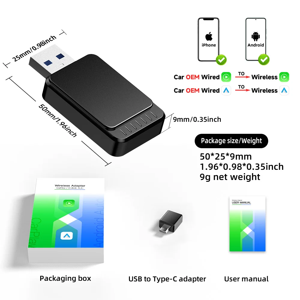 Timkesknow-Mini adaptador inalámbrico para coche, CarPlay, Android, Toyota, Mazda, Nissan, Camry, Subaru, Citroen, Audi, Mercedes, Kia, Ford, Opel