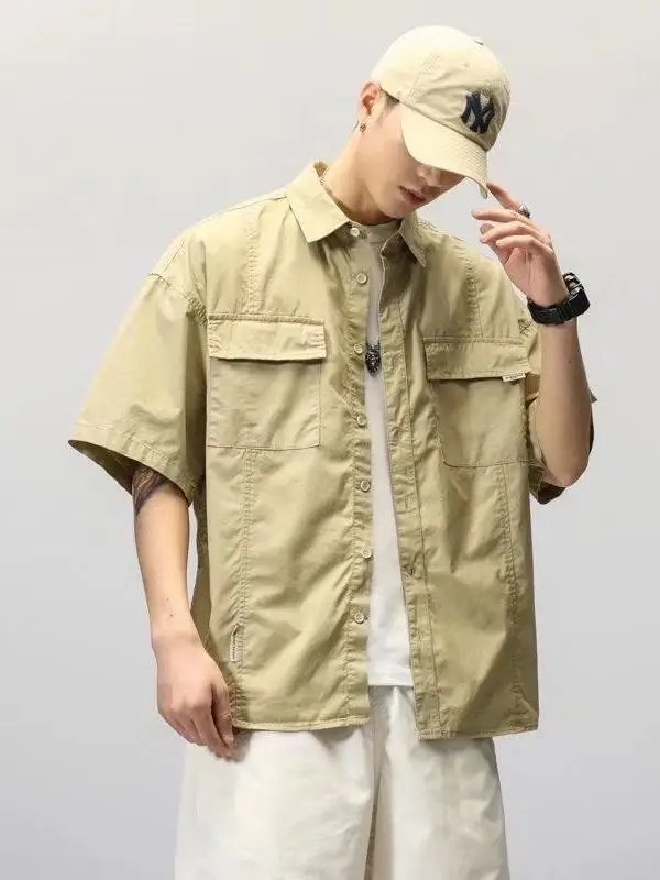 

Loose Men's ort Sve Work irt Cotton Pure American Sle Summer Faion Casual Lazy Couple's irt Breathable Moisture ...