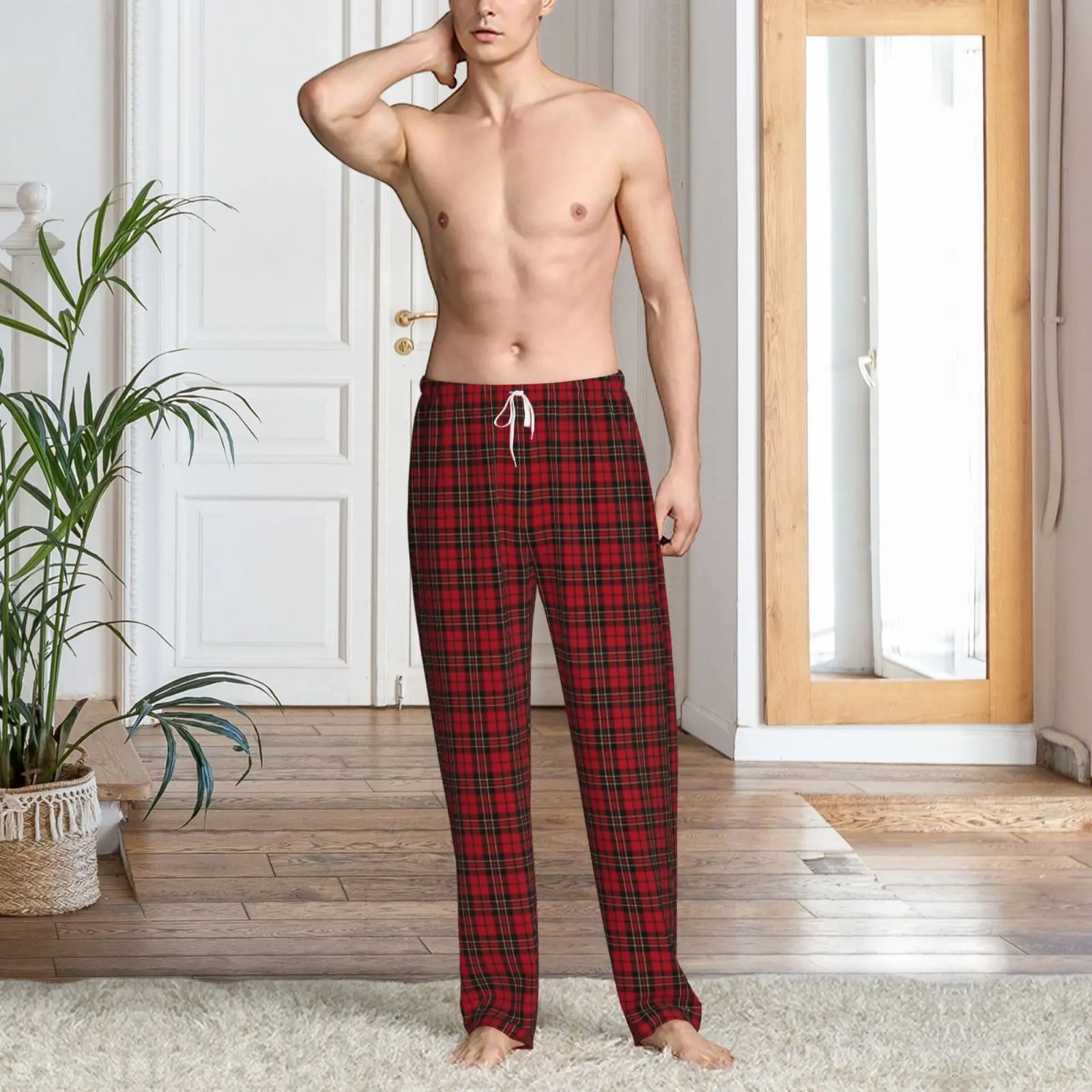 

Customized checked pajama pants for men elastic waist sleepwear comfortable and casual sleep pants