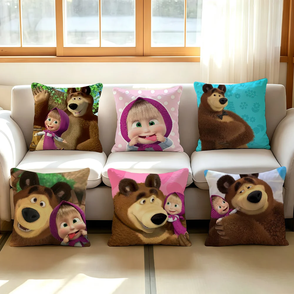 M-Masha and the B-Bear cushion cover Comfortable Decorative For Bedroom Living room Dormitory Picnic and Holiday Decoration