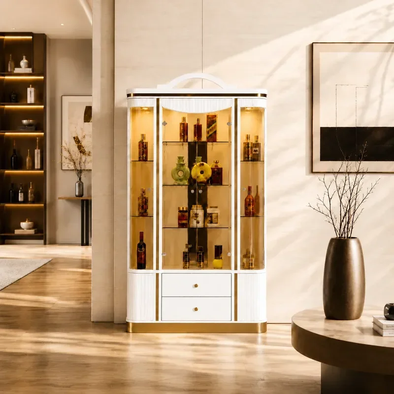 Modern Simple Tempered Glass Display Cabinet Living Room High End Wine Storage Italian Light Luxury Wall Mounted Showcase
