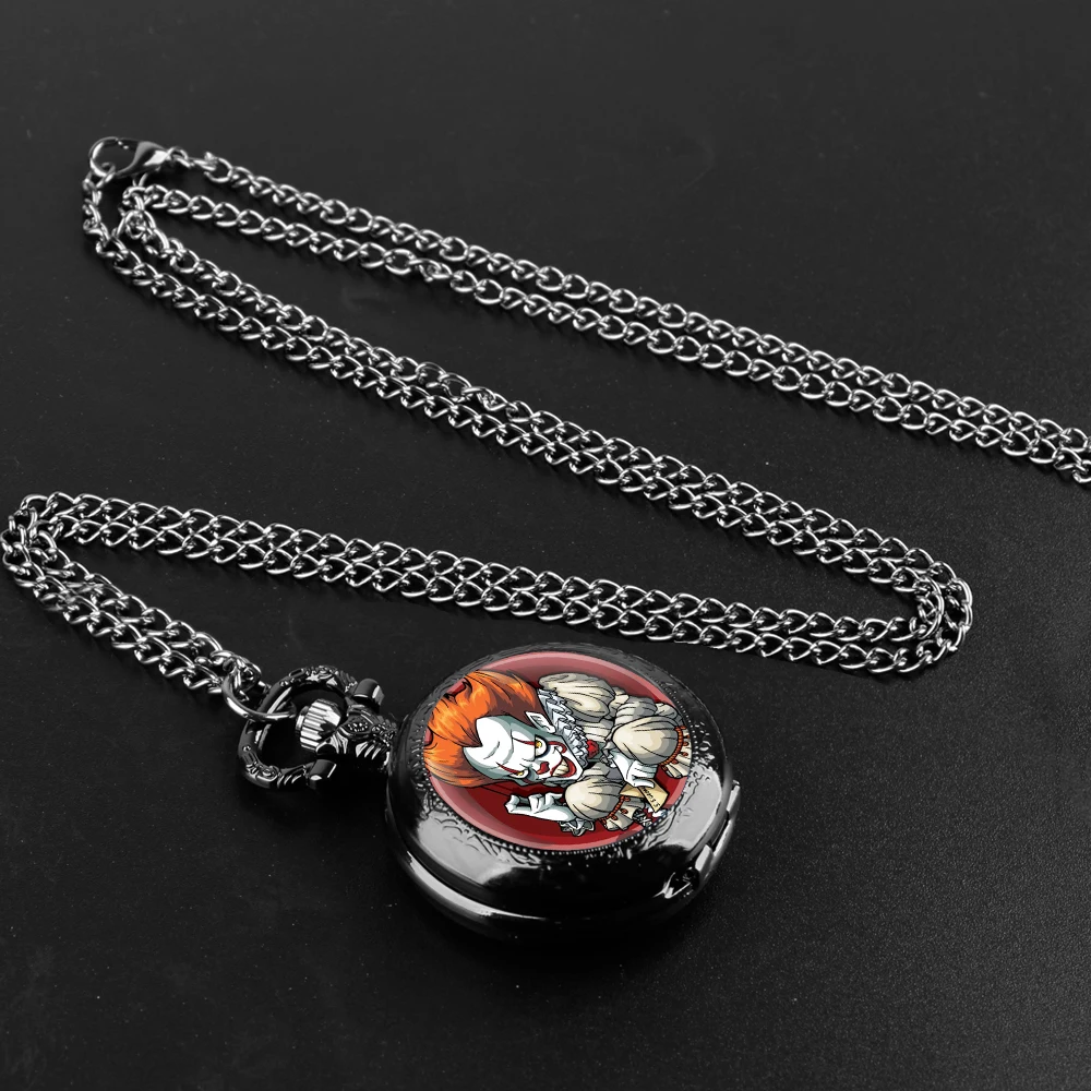 Joker Penny wise lustige Glaskuppel Unisex arabische Ziffer Quarz Taschenuhr Frauen Mann Halskette Anhänger Zubehör mit Kette Geschenk