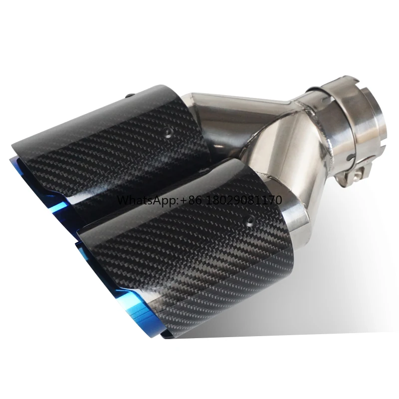 Universal Dual Real Carbon Fiber Exhaust Tip, azul queimado, aço inoxidável, acessórios do carro para silenciador tubo modificado, alta qualidade