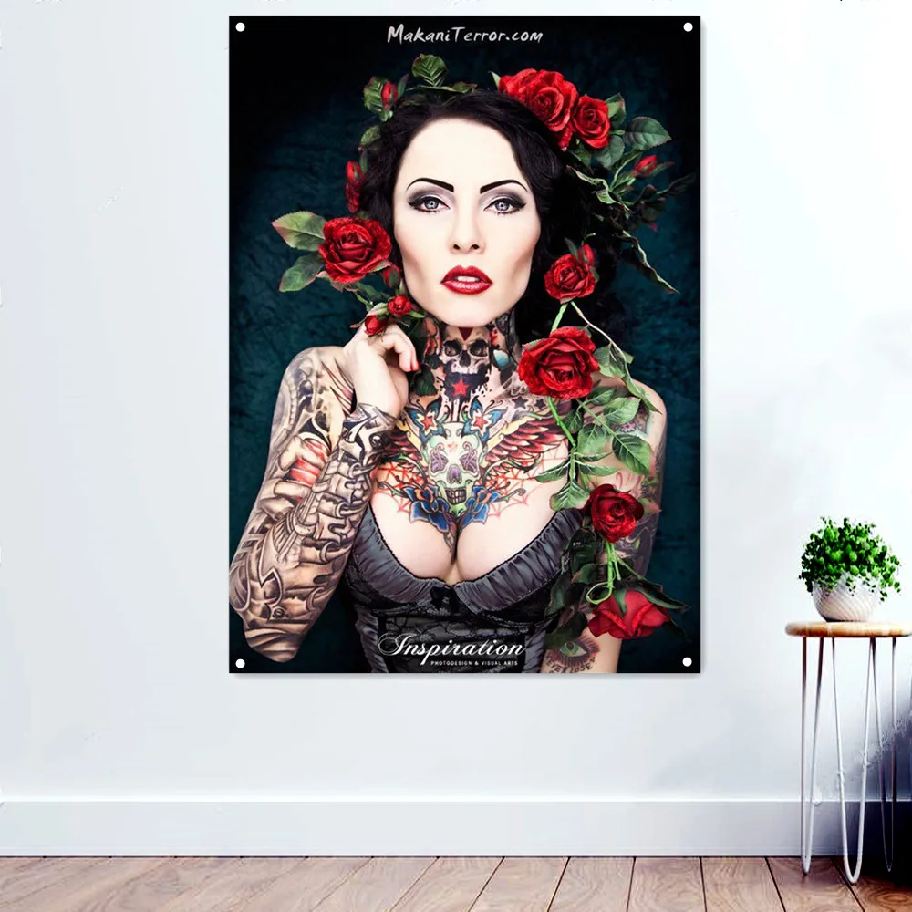 

Beautiful tattooed babes Posters & Prints For Boys Room Banner Wall Art Flag Pub Club Man Cave Bar Garage Wall Decor Painting