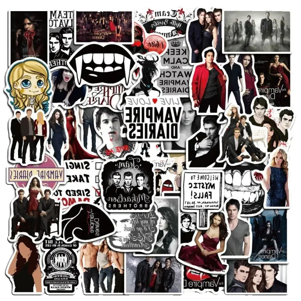 50 قطعة من ملصقات الكمبيوتر المحمول ذات المسلسل التلفزيوني الأمريكي الكلاسيكي لمصاصي الدماء والمذكرات #1