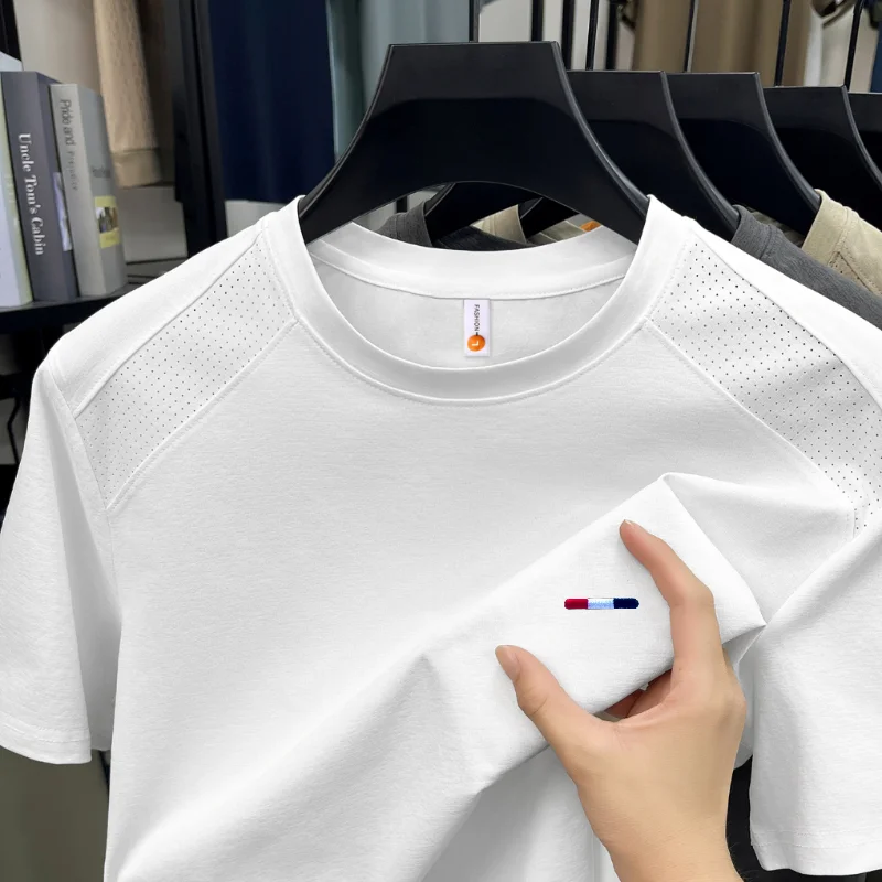 Premium Summer New Man Short-Sleeved T-Shirt Color Variety Round Neck Embroidery Sports Casual Tee Breathable Fashion Men's Tops