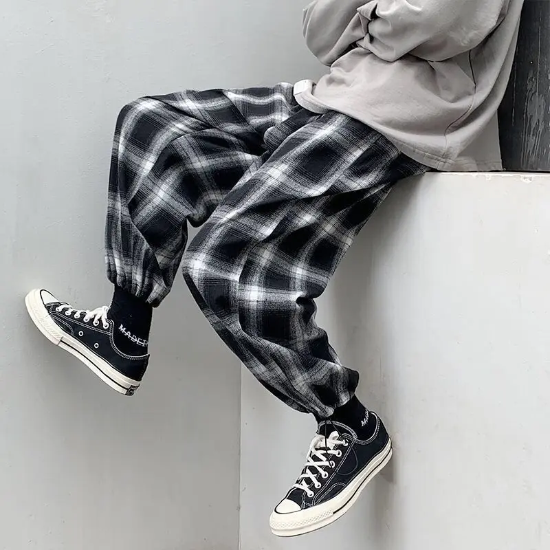 

Summer Plaid Pants Men Fashion Loose Hip Hop Casual Trousers Korean Male Harem Pant All-match Confortable Joggers Streerwear