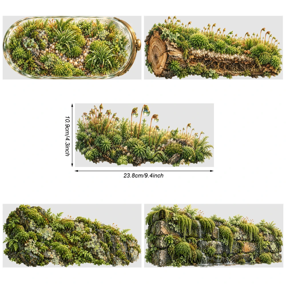 5 Sheets Mossy Terrarium Landscape UV DTF Stickers for 16 oz Tumbler Waterproof Rub on Transfers DIY Water Bottle Glass