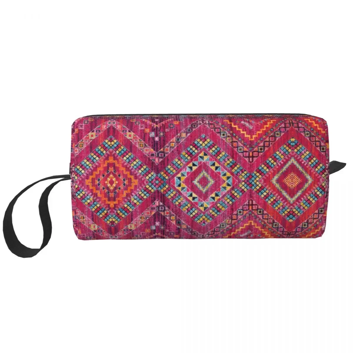 Pink Oriental Bohemian Moroccan Artwork Cosmetic Bag Fashion Geometric Diamond Makeup Case Beauty Storage Toiletry Bags