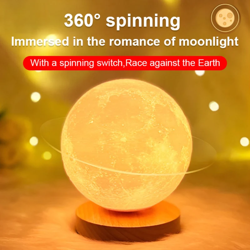 Maglev Moon Lamp 3D Moon Three Color Adjustable Magnetic Levitation Moon Light Spinning Moon Lamp Remote Control