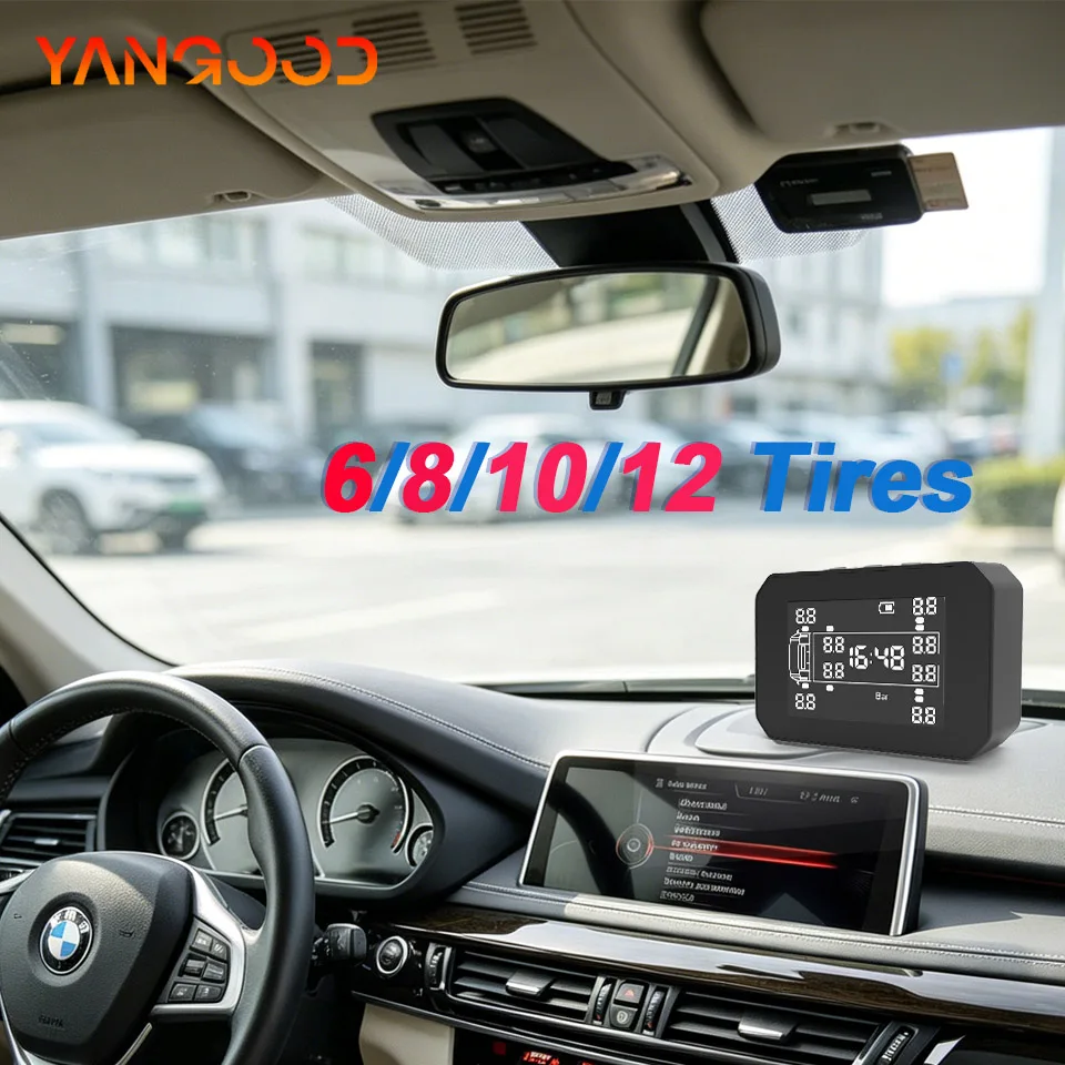 Car RV Truck USB/Solar Dual Charge TPMS Tire Pressure External Tire Pressure Monitori System For 6/8/10/12wheel Truck Max 15 Bar