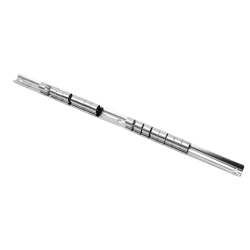 400mm Silver Socke Storage Rack 1/4 3/8 1/2Inch Socket Rack Holder With 16 Clips On Rail Tool Organizer Storage Hand Tools