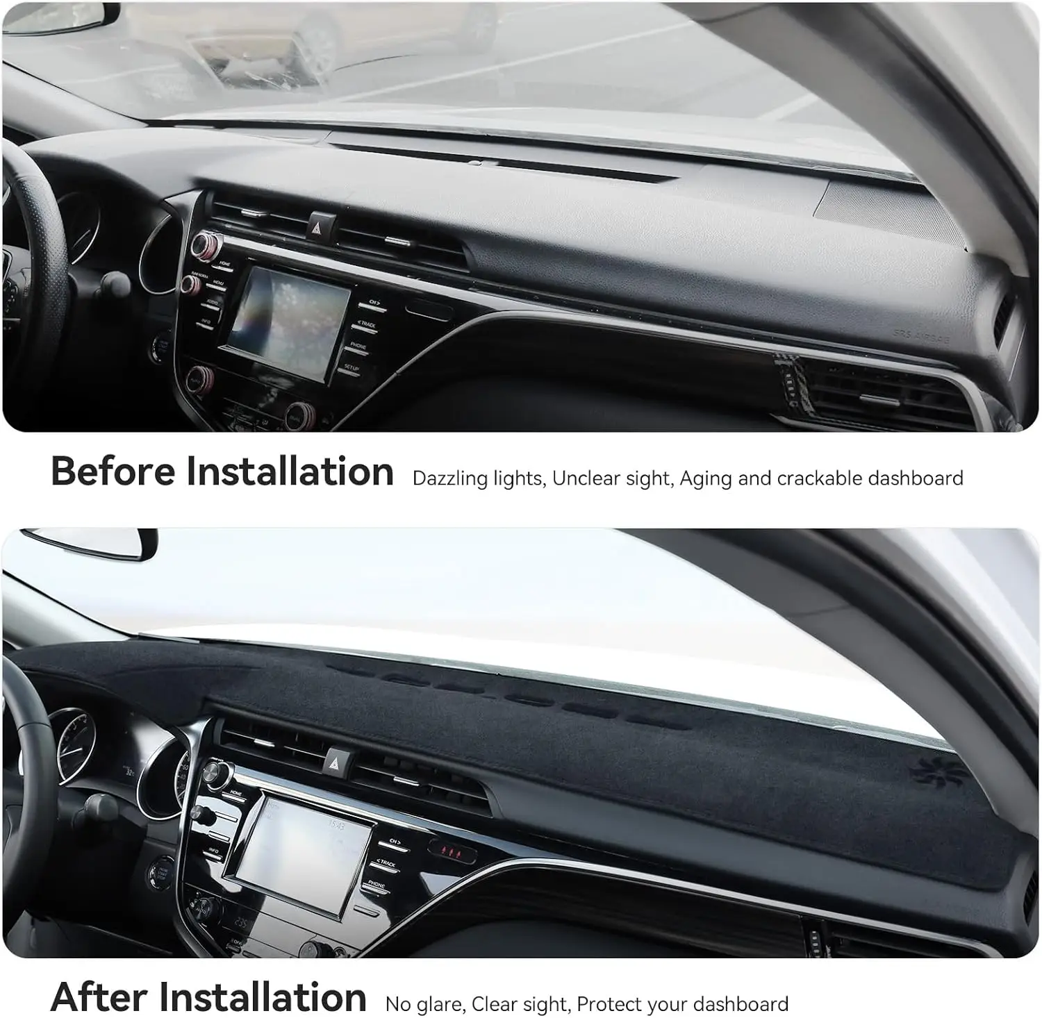 غطاء داش لتويوتا كامري 2024 - 2018 (تشمل الهجين) ملحقات غطاء لوحة القيادة الفانيلا داش حصيرة غطاء وحدة التحكم المركزية Sunsh