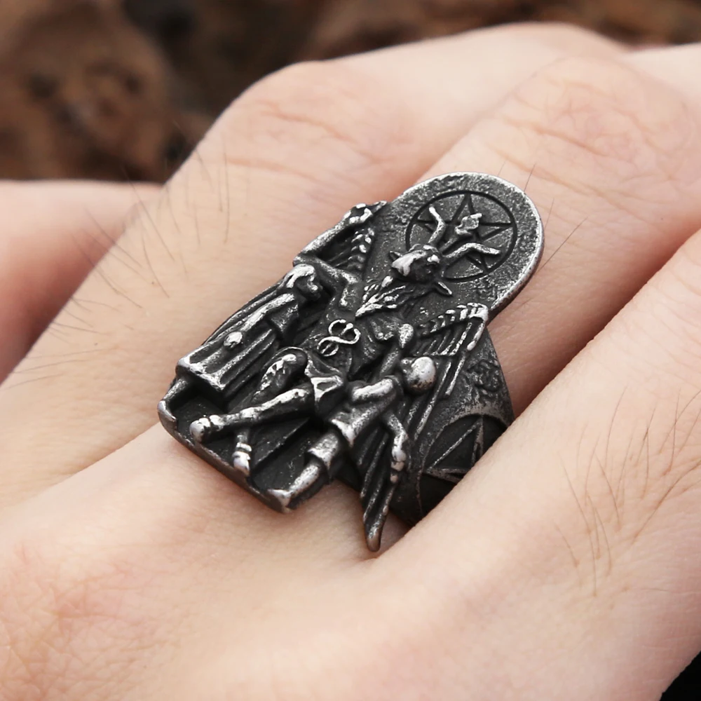 Vintage Gothic Lucyfer Satanic Signet Rings For Men Fashion Punk Stainless Steel Anubis Ring Pagan Jewelry Gifts Dropshipping