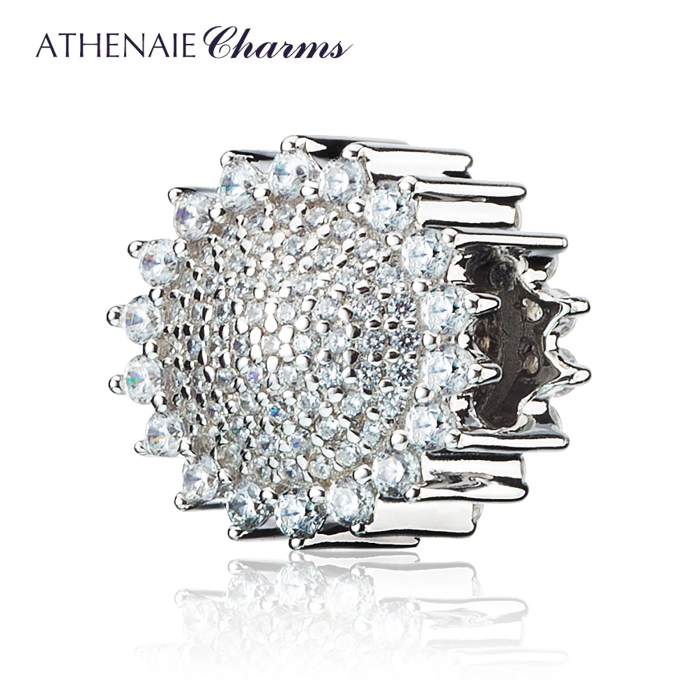 

ATHENAIE 925 Sterling Silver Pave Clear CZ Sunflower Charm Bead Fit Original European Charms Bracelets and Necklace