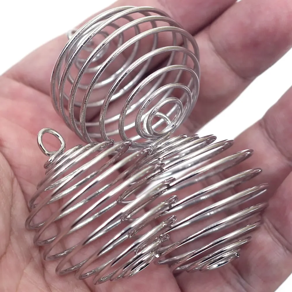 Pendants Lantern Spring Spiral Beads Cages Silver Tone For Necklace Women Men Fashion Jewelry DIY Finding Charms 35mm